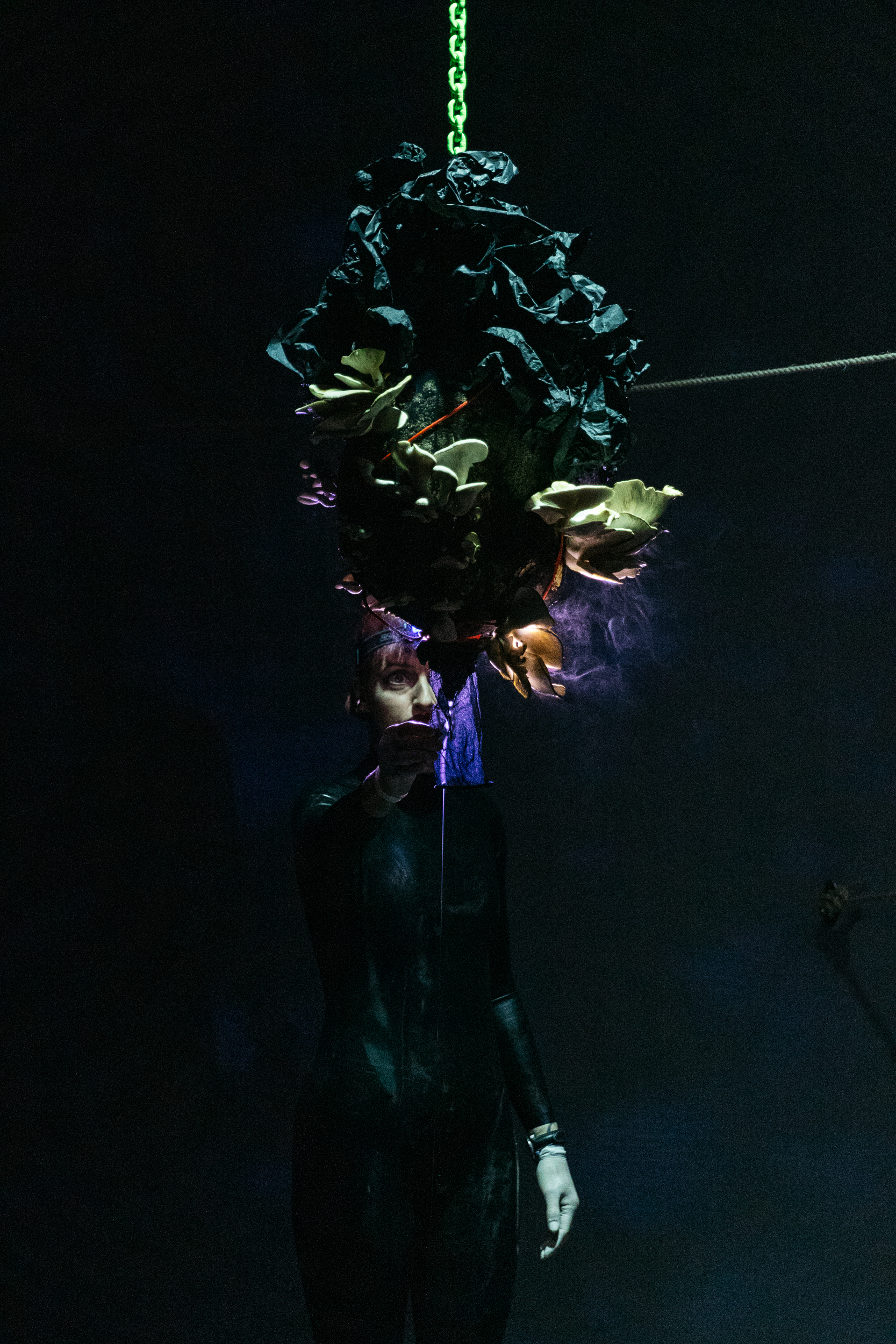 Exosmosis — performer with sculptural headdress, Samstag Museum of Art, 2022